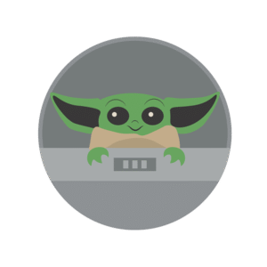 Cartoon character of Grogu baby Yoda.