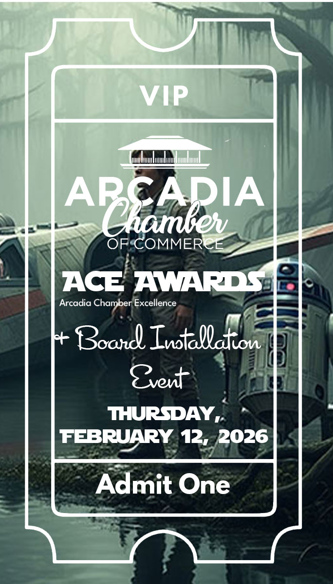 Ace Awards ticket portrait with Luke Skywalker and R2D2 in the background.