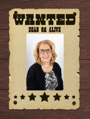 Diane Balsamo Gonzales headshot on a wanted poster
