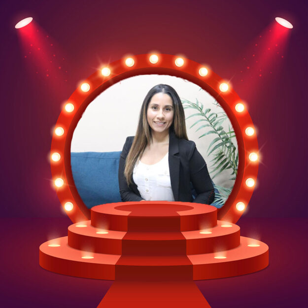 Amy Moufarrege profile picture in a theater frame.