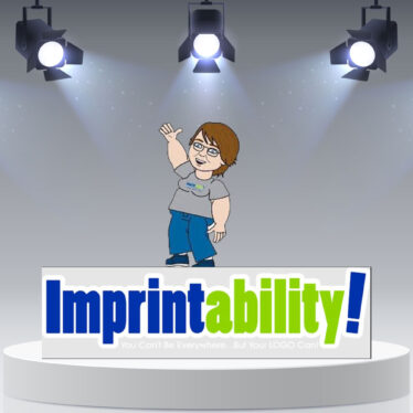 Imprintability! logo on podium with lights.