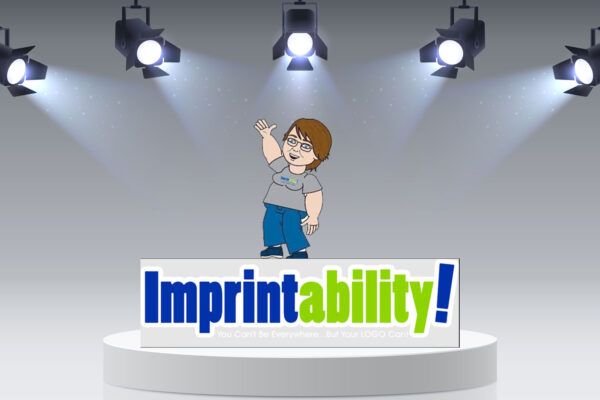 Imprintability! logo on podium with lights.