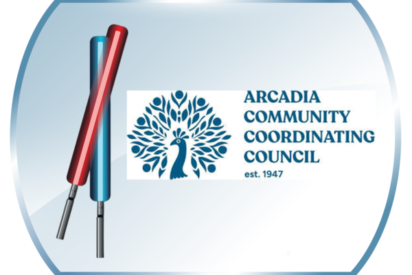 Arcadia Community Coordinating Council logo with Star Wars like sabers.