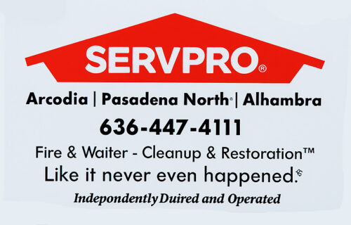 Servpro logo with number, locations, and marketing line.