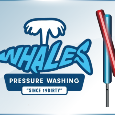 Whales Pressure Washing logo with Star Wars like sabers.