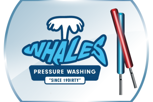 Whales Pressure Washing logo with Star Wars like sabers.